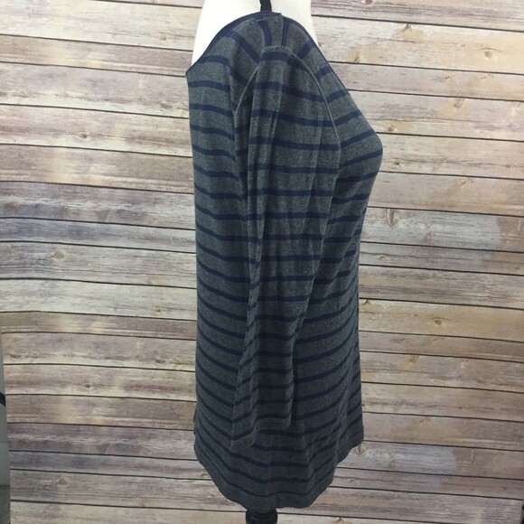 Hollister Knit Top Women Large 3/4 Sleeve Blue & Gray Stripe Cotton - Picture 4 of 8